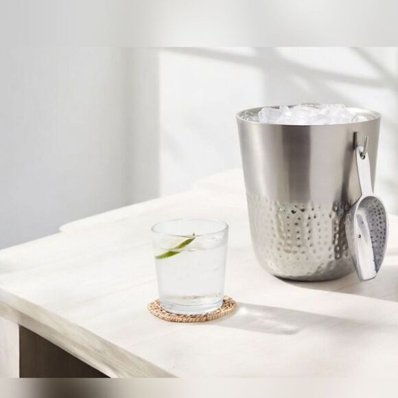 Hammered Metal Ice Bucket with Ice Scoop - Threshold Double Wall Man Cave Bar - Picture 1 of 1